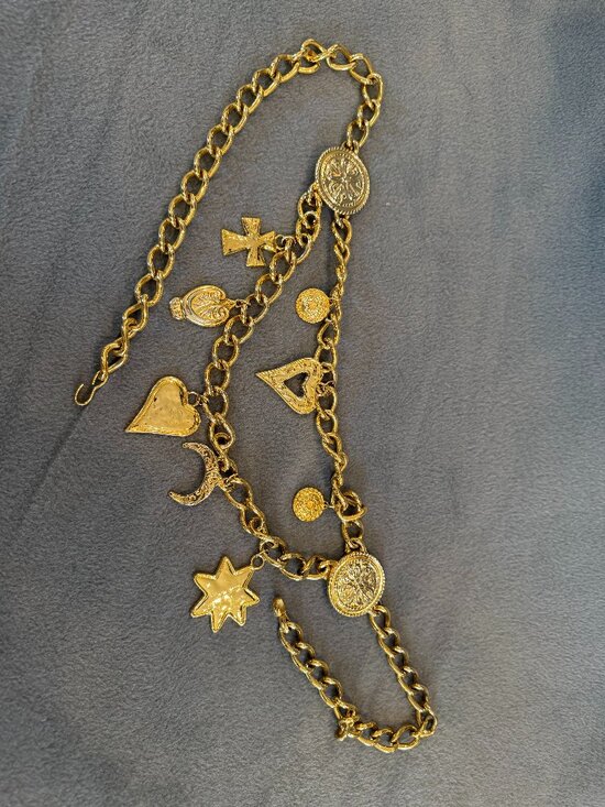 Vintage Escada Belt Lucky Charms Chain- Swag Gold Medallions Hearts Horseshoes main image 4